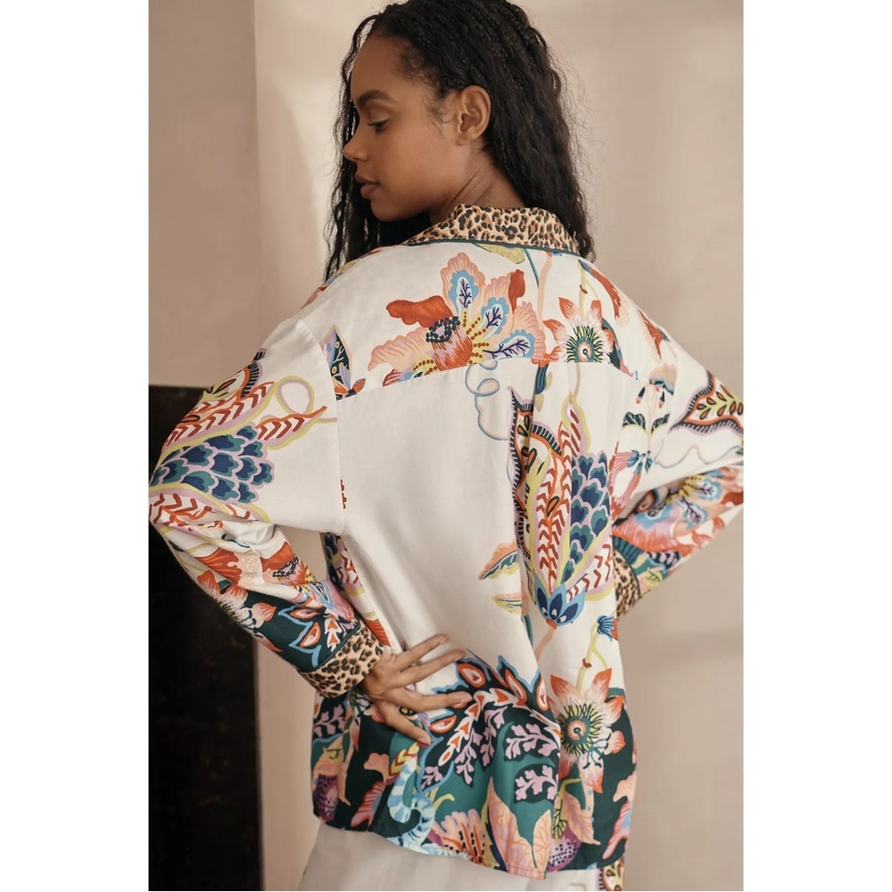 ANTHROPOLOGIE Sarah Gordon Floral Flannel Pajama Top Button Front Sleepwear NWT - Picture 6 of 8